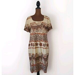 Farouche‎ Dress Size 12 Zebra Safari Linen Blend Sheath Short Sleeve Vintage